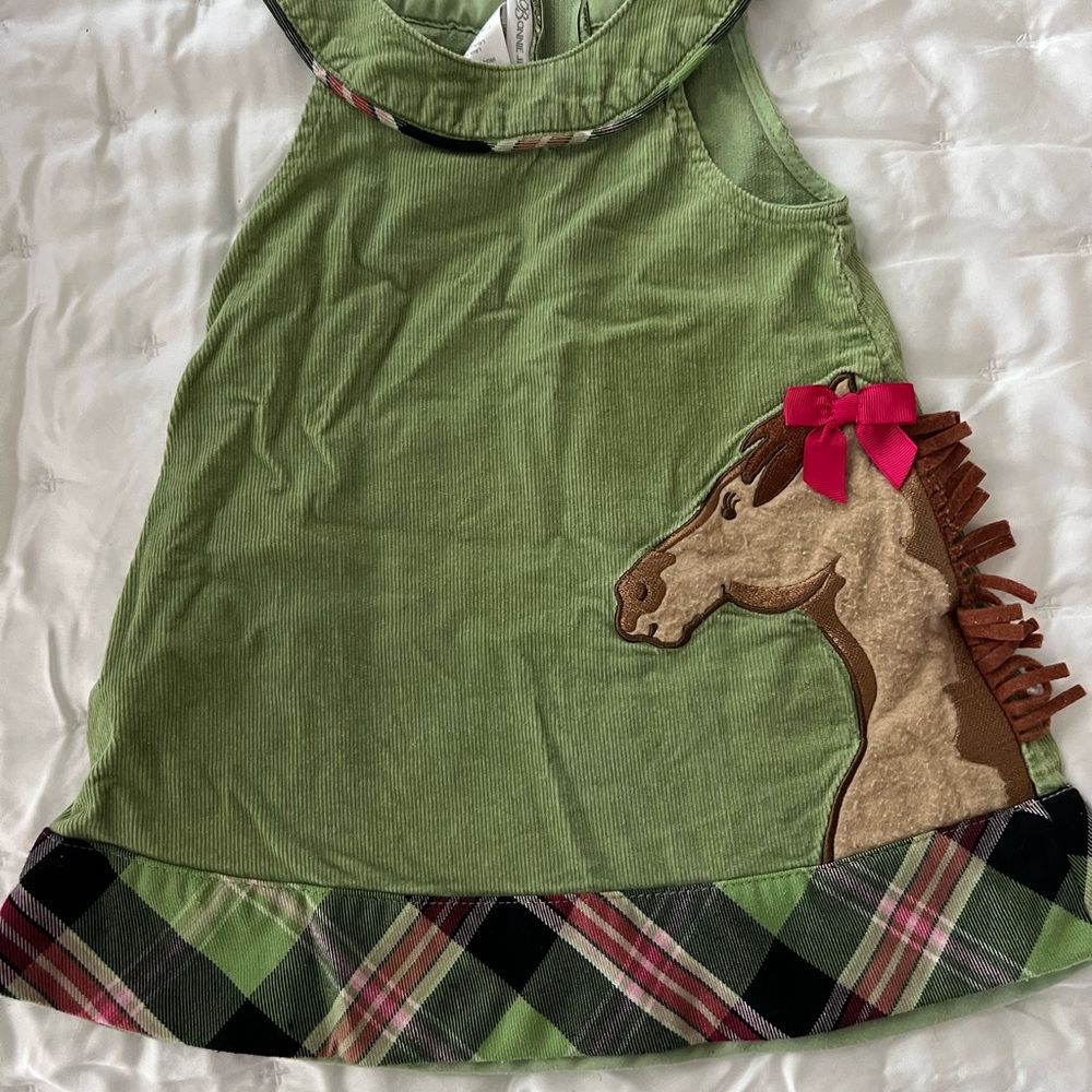 Bonnie Jean Light Green Dress with Horse Detail
